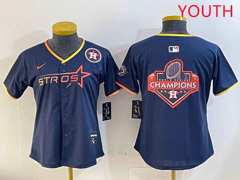 Youth Houston Astros Blank Drak Blue Three generations Joint Name 2025 Nike MLB Jersey style 24->youth mlb jersey->Youth Jersey